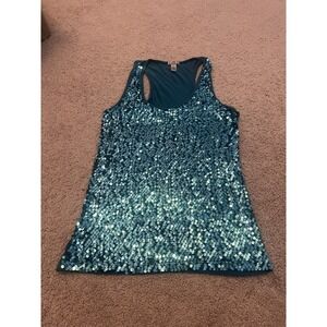 Vintage DIVA Y2K Sequins Blue/Green Sparkle Cami Tank Top Women's Size Large